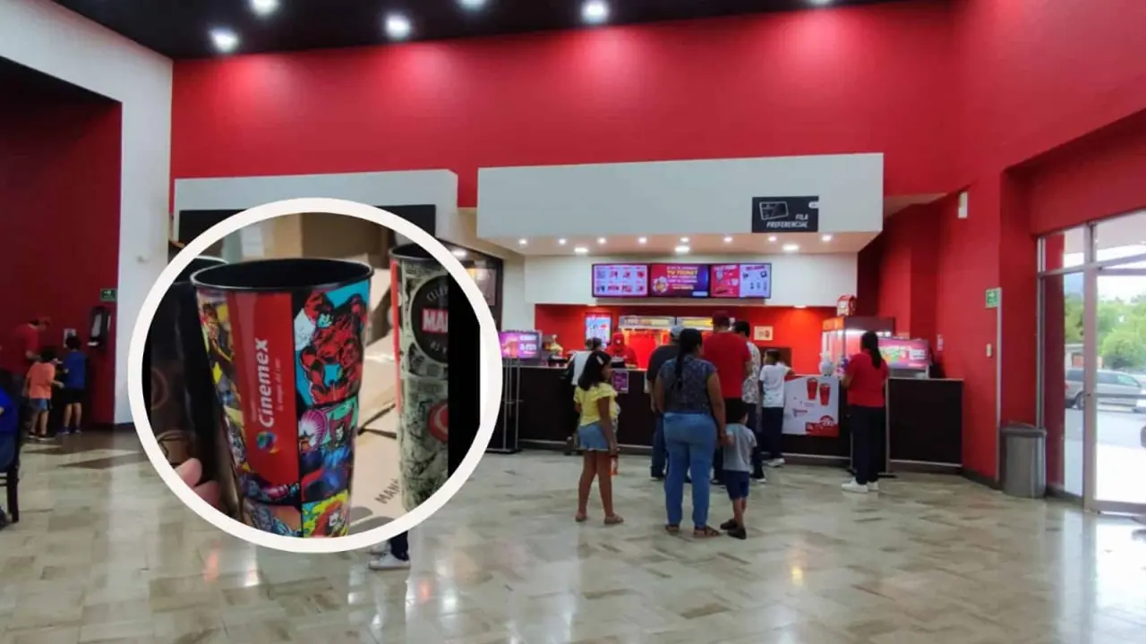 Venta de vasos coleccionables de Marvel en Cinemex. Foto: Cortesía- Coleccionables de Cine y Más