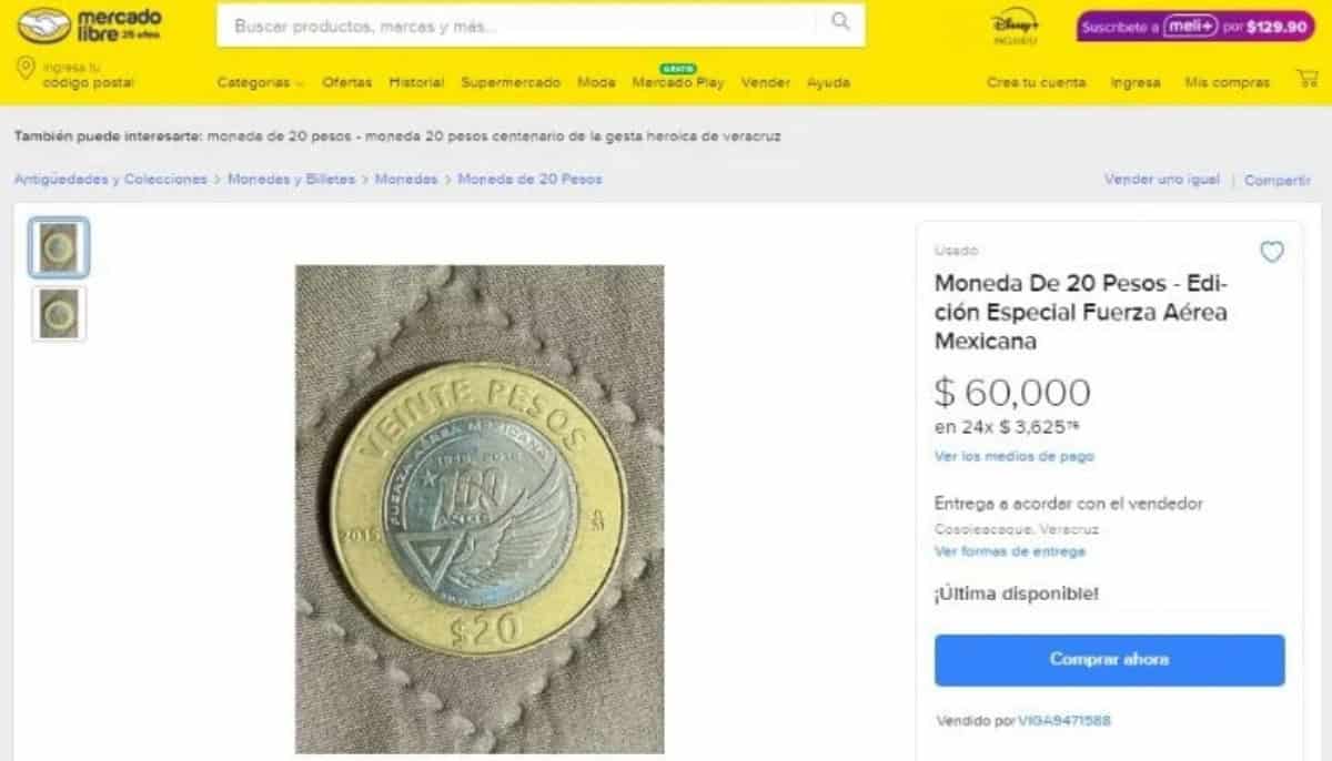  La moneda conmemorativa de 20 pesos que se vende en 60 mil pesos en Internet