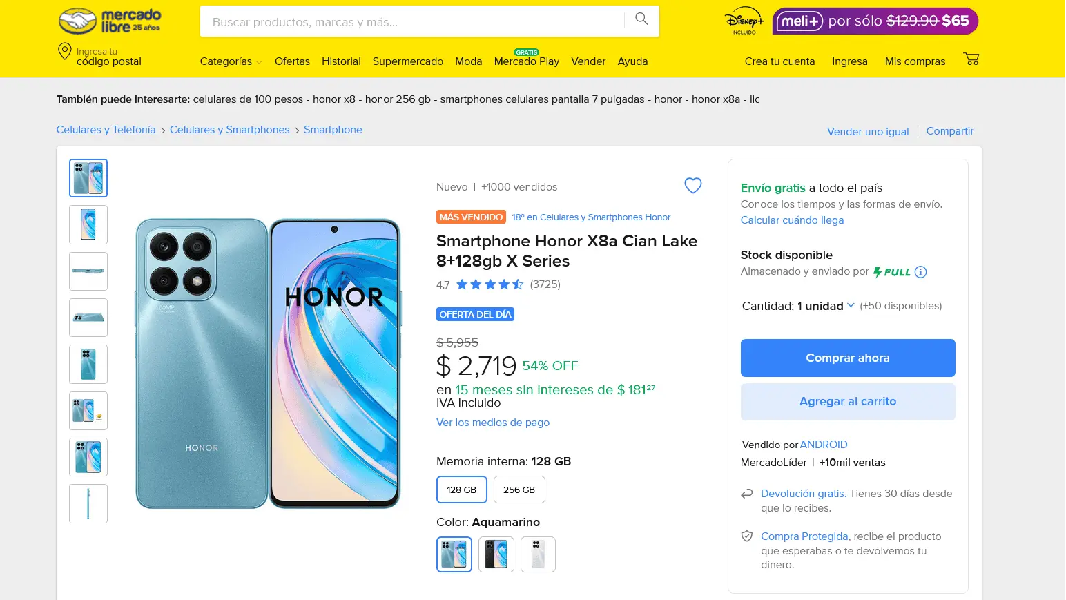 Smartphone Honor X8a en remate en Mercado Libre