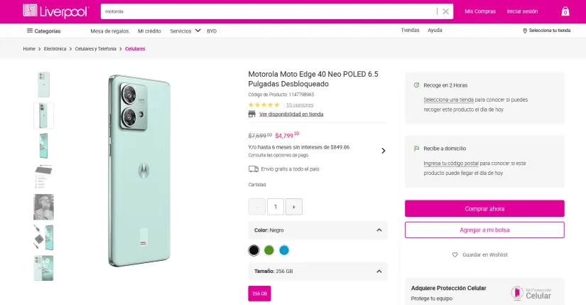 Smartphone Motorola Edge 40 Neo con descuento en Liverpool. Foto: Captura de pantalla