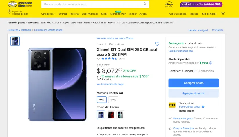 El smartphone Xiaomi 13T está en oferta en Mercado Libre.