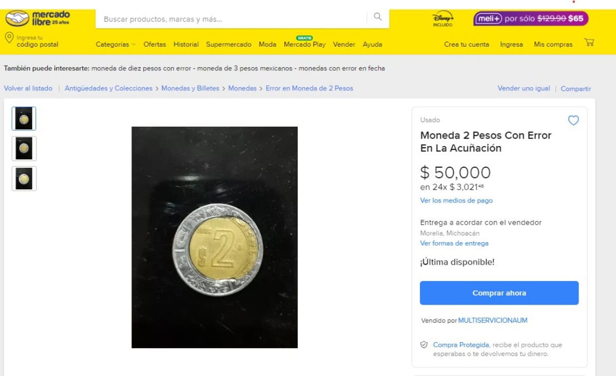 La moneda de 2 pesos que se vende a más de 50 mil pesos en internet