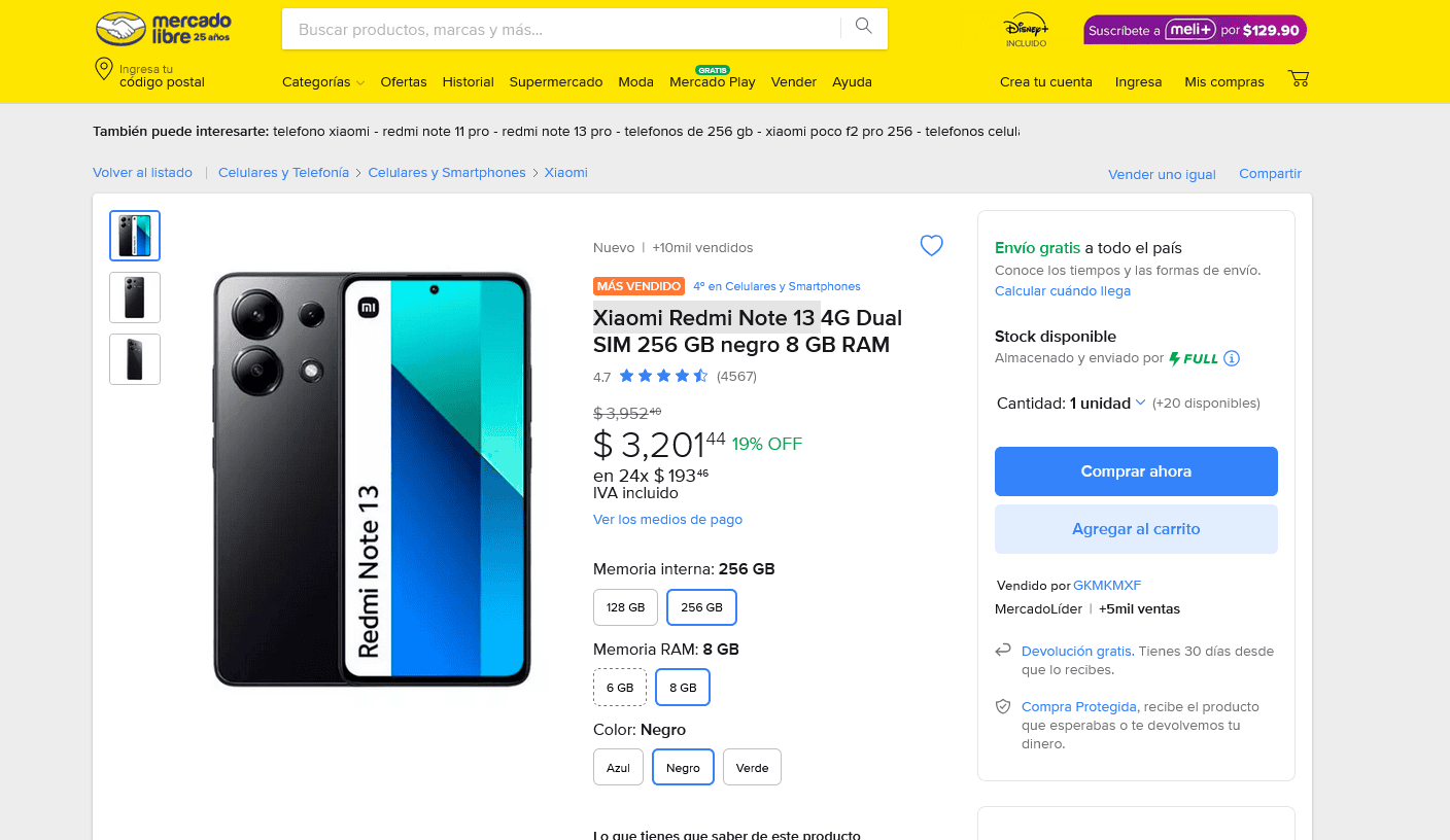 El Xiaomi Redmi Note 13 se encuentra con rebaja en la plataforma de Mercado Libre. Foto: Captura de pantalla