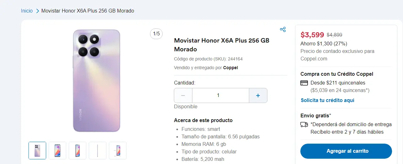 Honor X6A Plus con 27% de descuento en Coppel