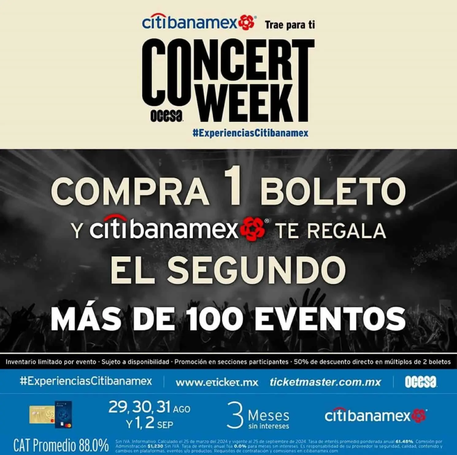 Boletos al 2x1 en Ticketmaster pagando con tarjetas de Citibanamex