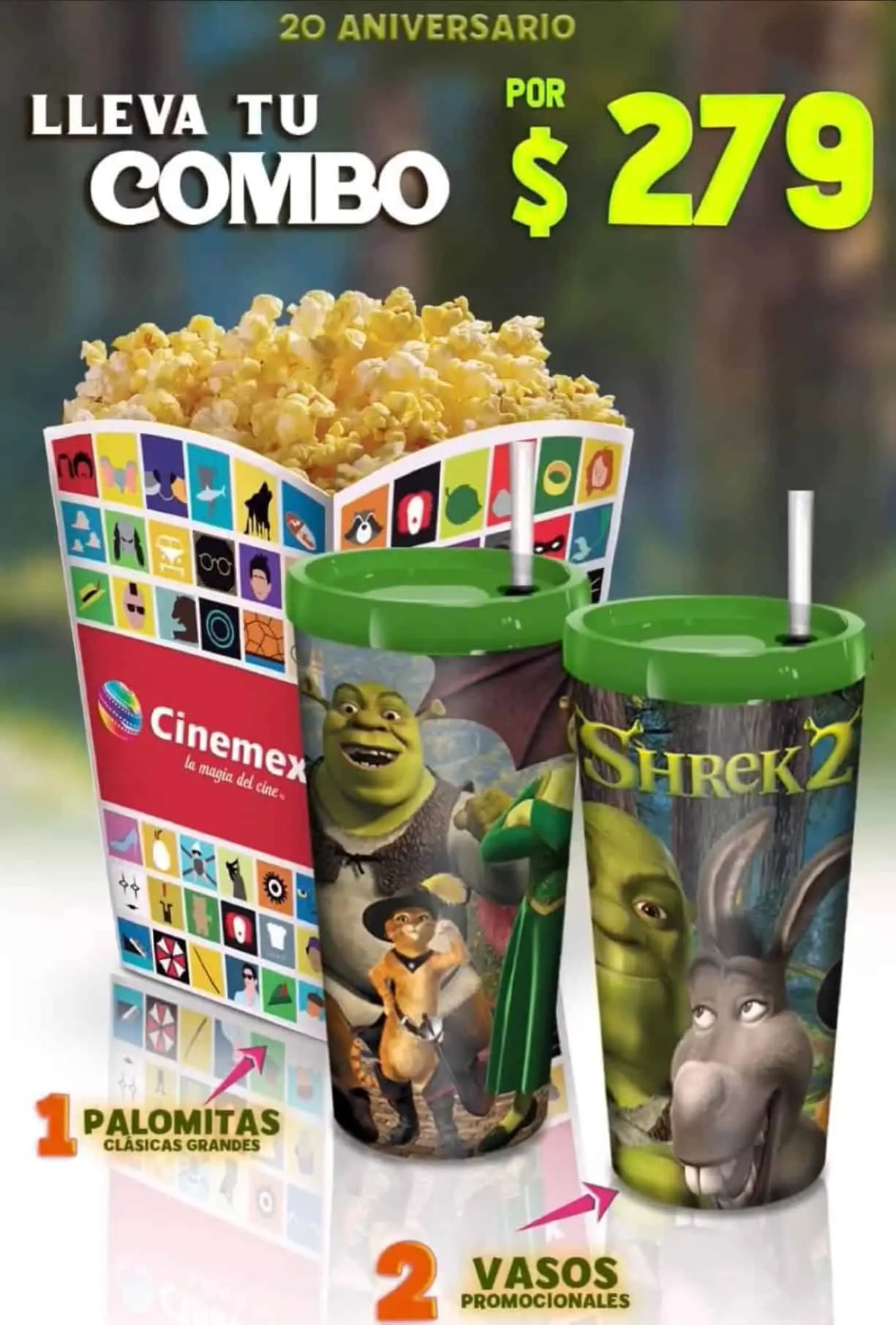 El Combo de Shrek 2 que está disponible ya en Cinemex. Foto: Coleccionables de Cine y Más
