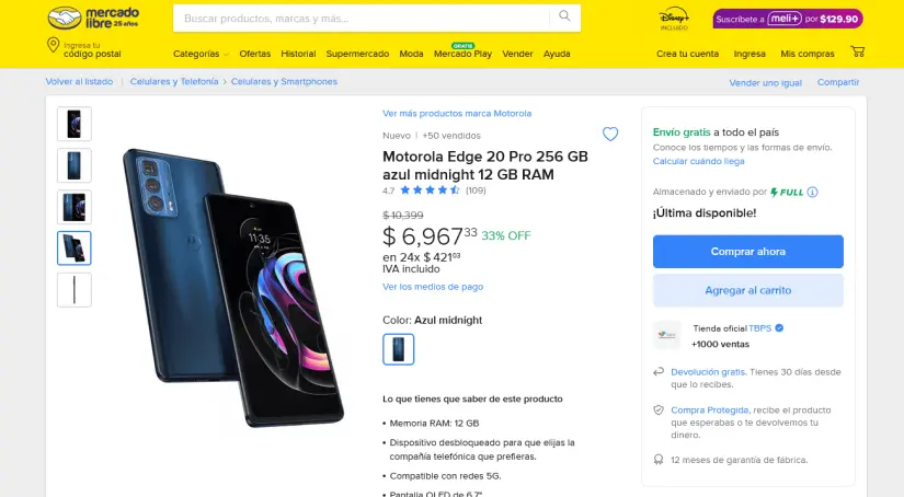 EL Motorola Edge 20 Pro en rebaja en Mercado Libre