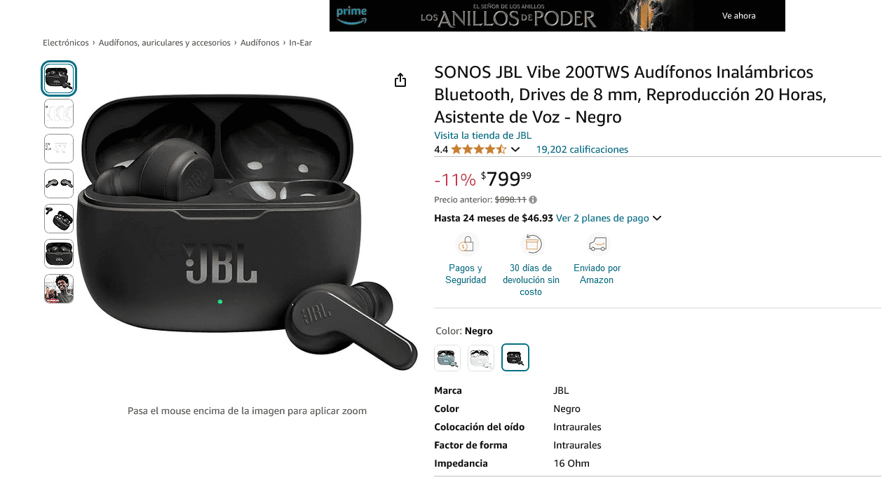 Los auriculares JBL Vibe 200TWS en oferta en Amazon