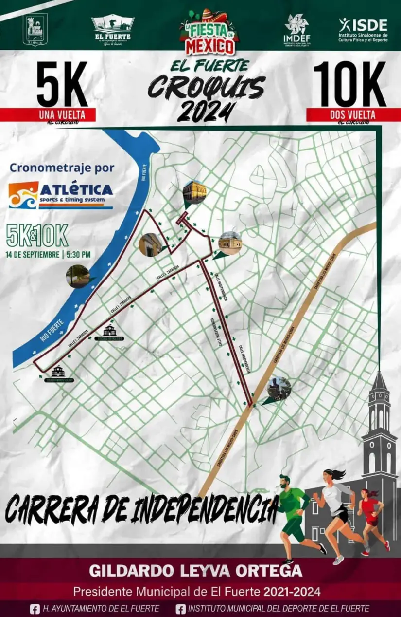 Ruta de la Carrera de la Independencia 2024 en El Fuerte. Foto: Cortesía