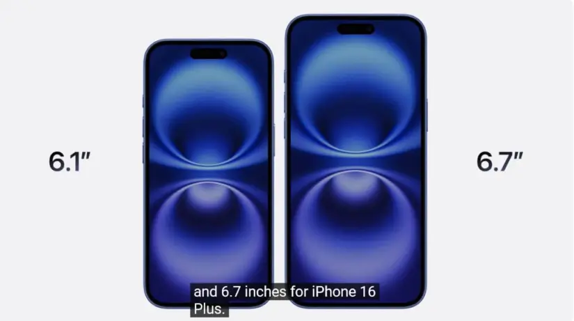iPhone 16 con opción de pantalla de 6,1 y 6,7 pulgadas. Foto: Captura de pantalla