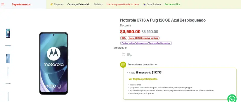 El Moto G71 con precio de oferta en Soriana