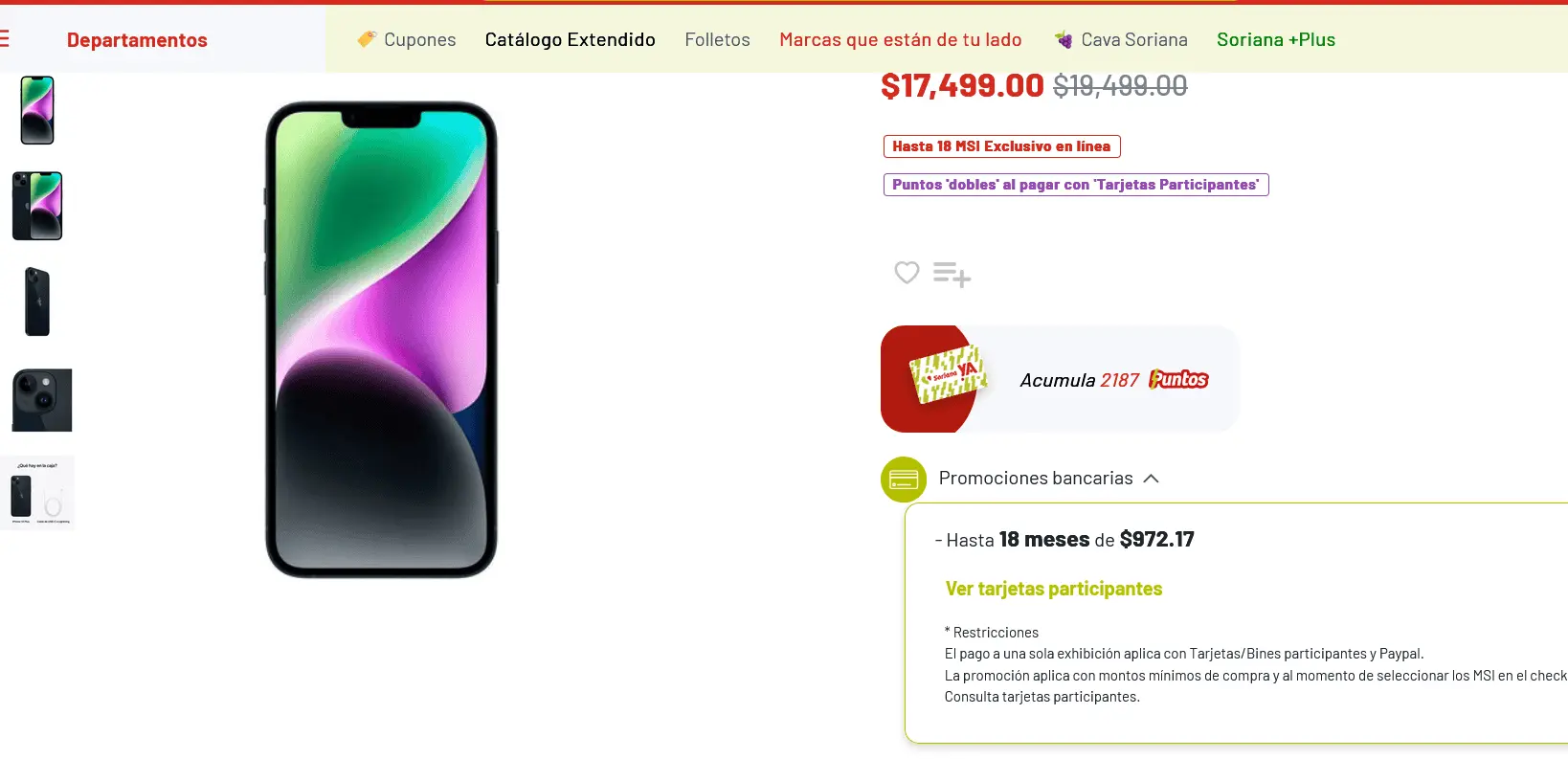 El descuento del iPhone 14 Plus en Soriana. 