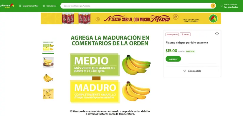 Ofertas del Tianguis en frutas y verduras de Bodega Aurrera.  Foto: Captura de pantalla