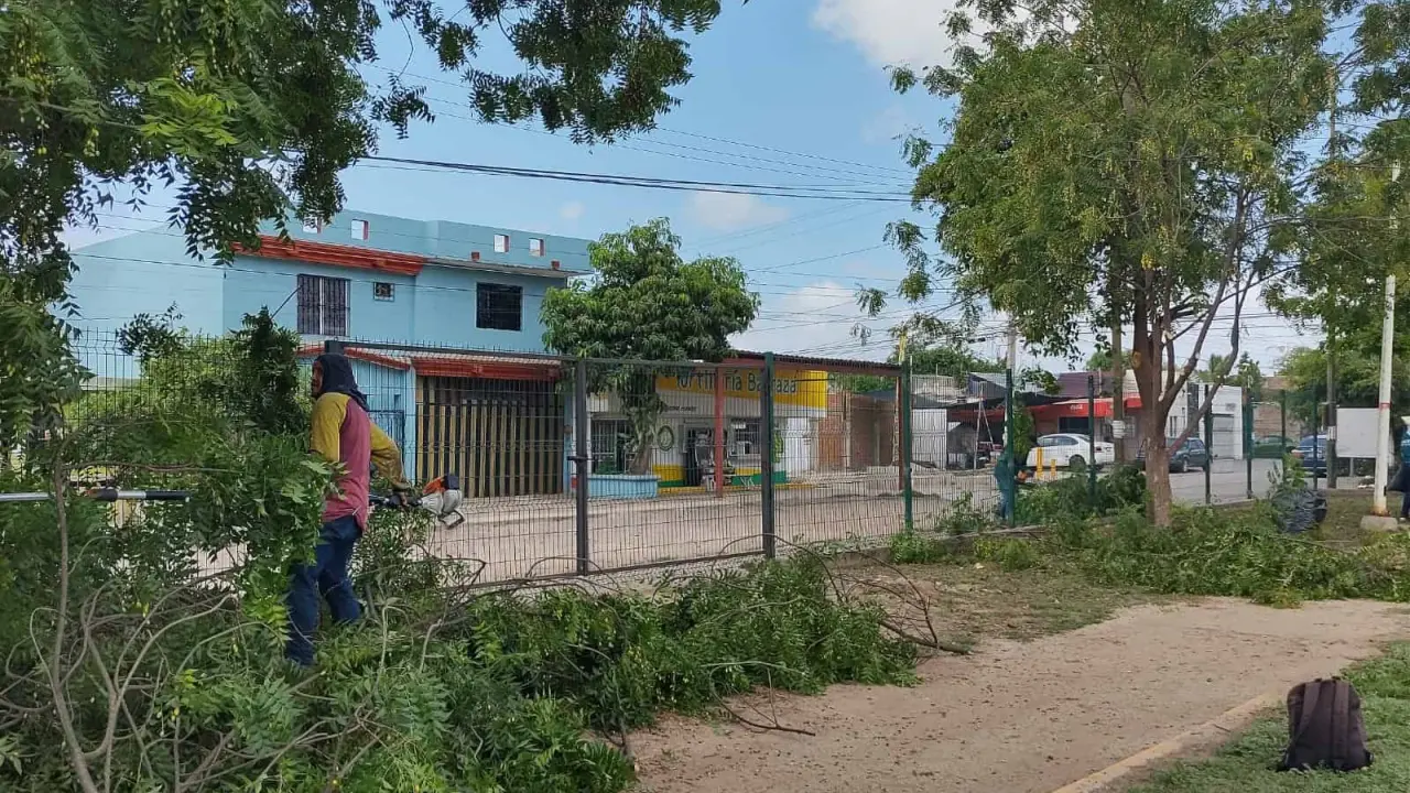 Personal de Parques y Jardines del Ayuntamiento de Culiacán, se encargaron de asear el campo deportivo y asegurar que el área esté en óptimas condiciones para su uso. Foto: Juan Madrigal