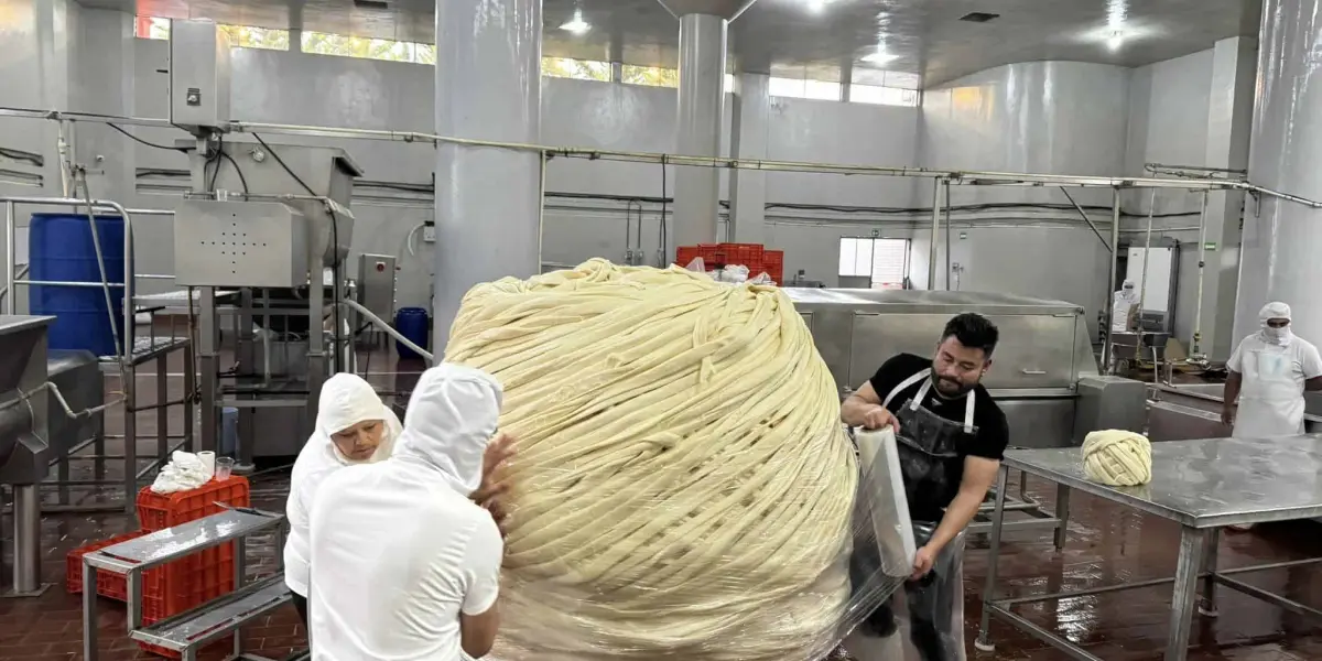 Preparación del queso Oaxaca más grande del mundo.