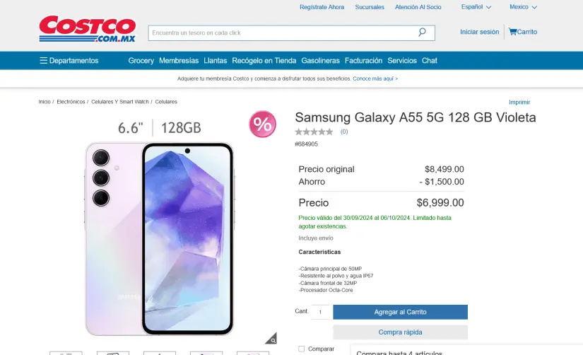  Galaxy A55 en promoción por tiempo limitado en Costco