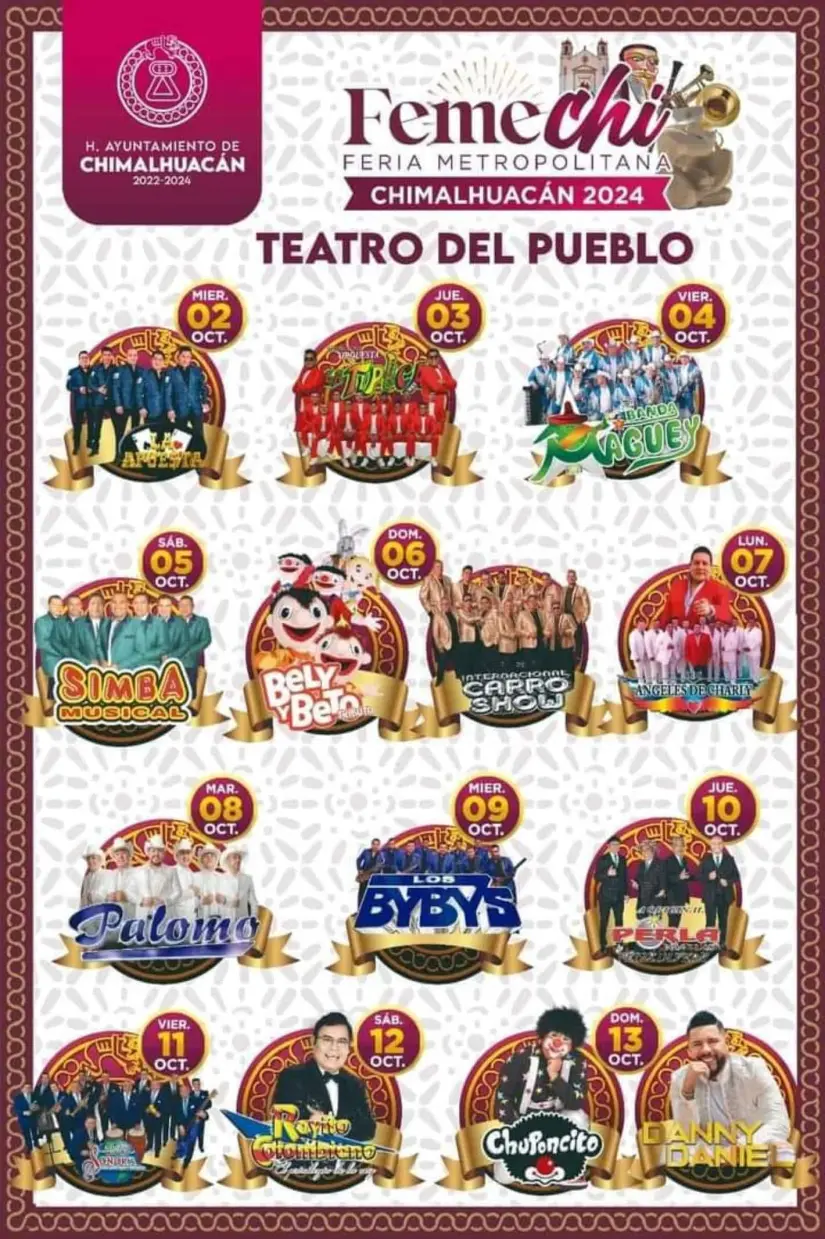 Conciertos Teatro del Puebli en ka Feria de Chimalhuacán 2024. 