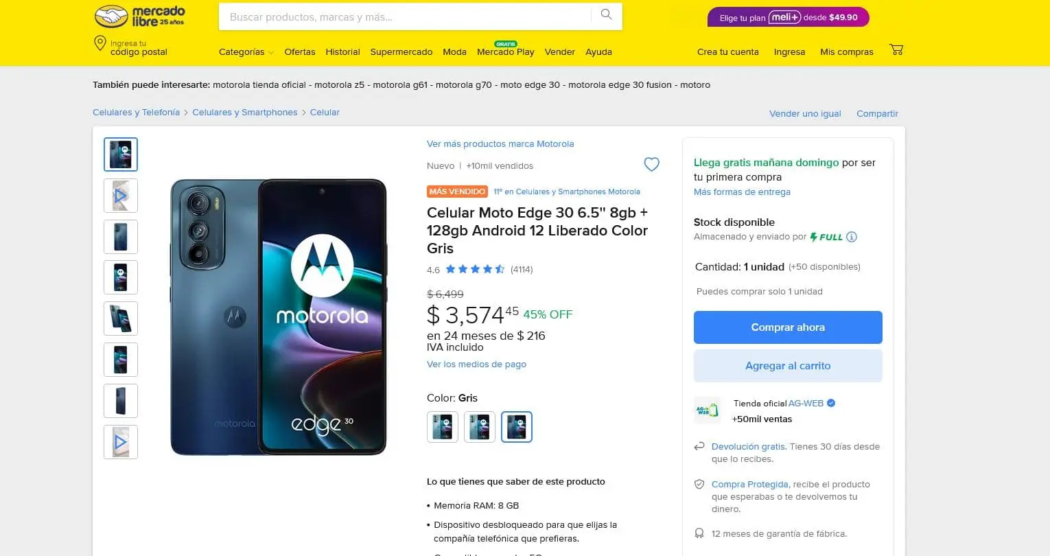 El Moto Edge 30  está en rebaja en Mercado Libre