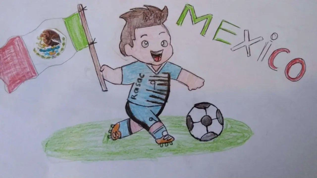 Los niños del Club Rasac FC de Alturas del Sur participan en el concurso de dibujo y demuestran su amor por México.