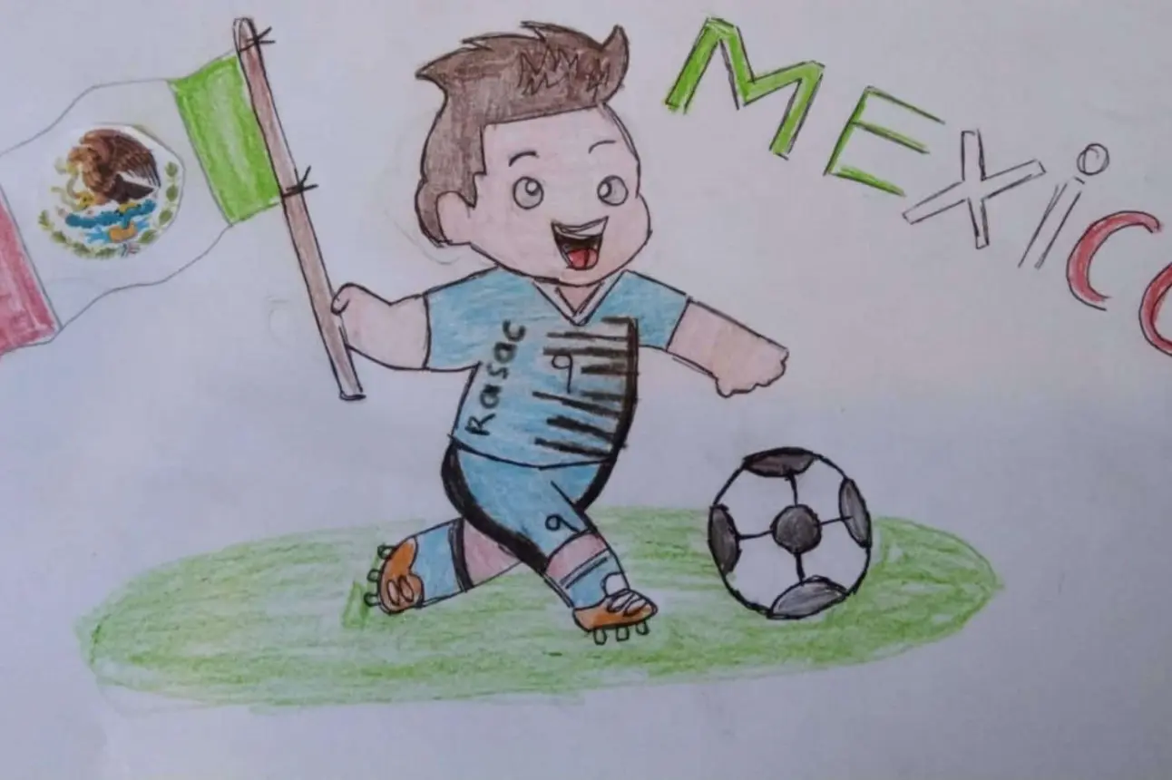 Los niños del Club Rasac FC de Alturas del Sur participan en el concurso de dibujo y demuestran su amor por México.