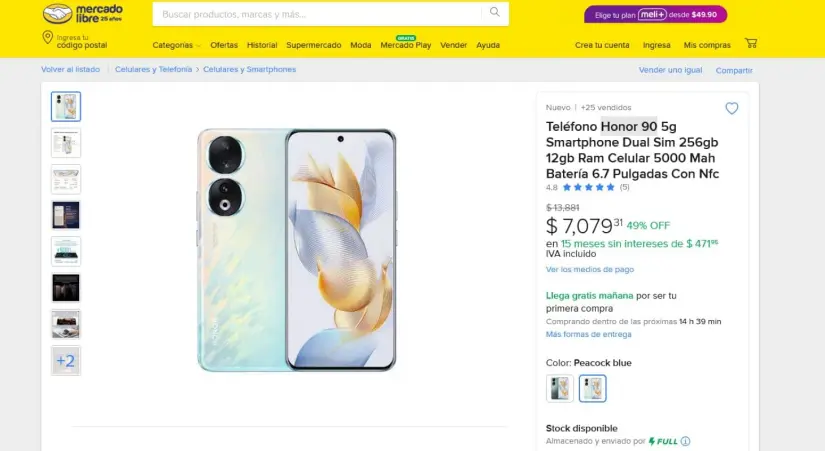 El Honor 90 en oferta en Mercado Libre