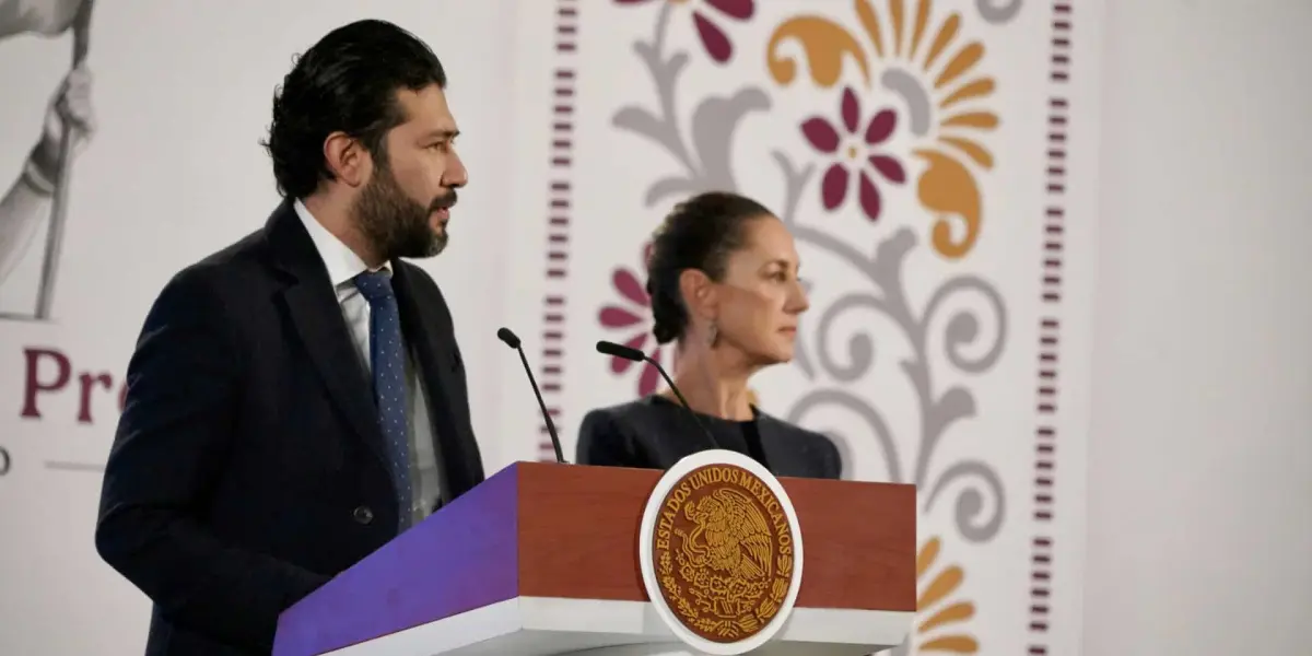 Marath Bolaños, Secretario del Trabajo y Claudia Sheinbaum durante la Mañanera del Pueblo de este miércoles.