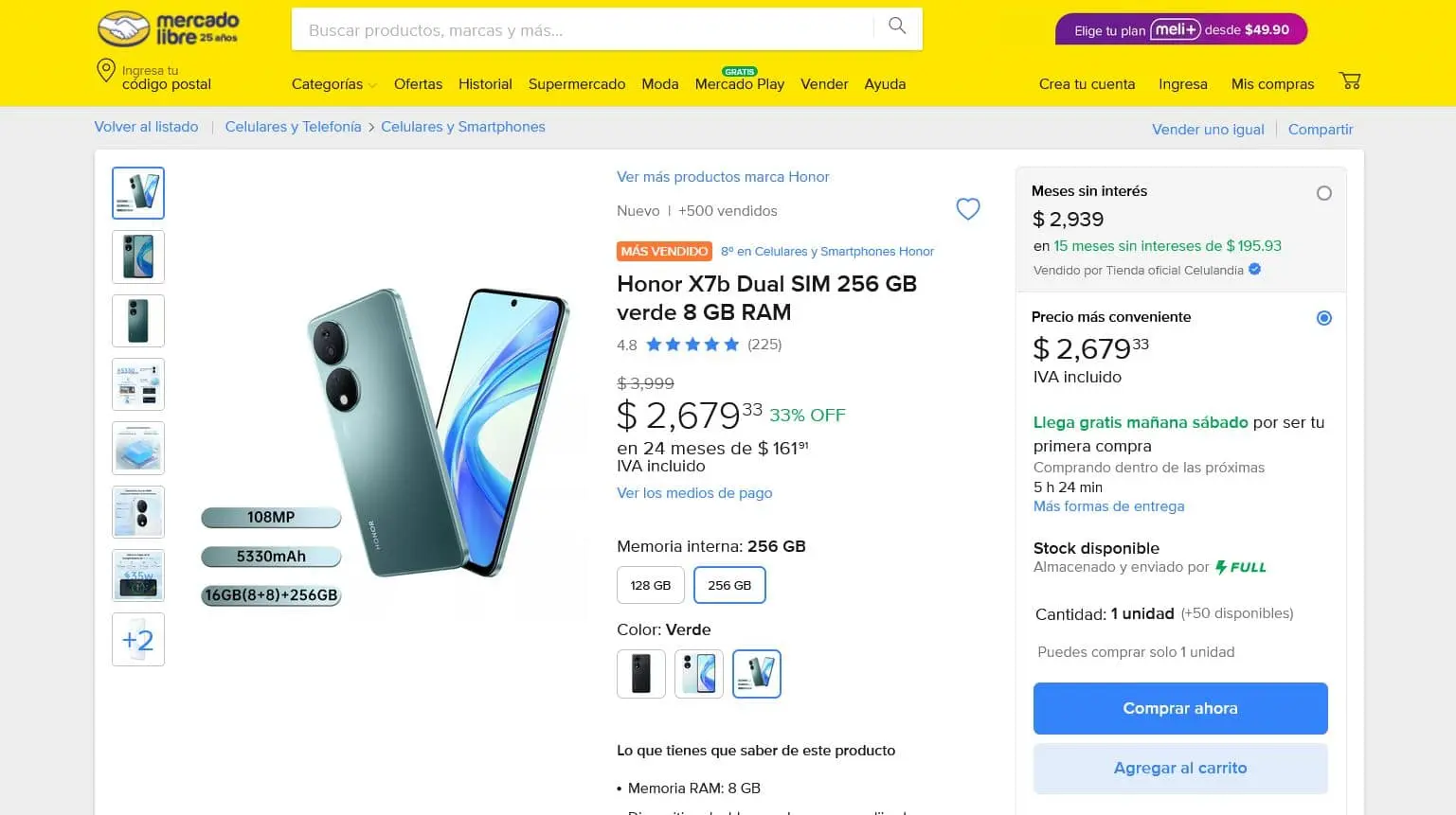 Oferta del Honor X7b en Mercado Libre