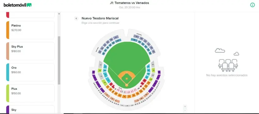 Boletos disponibles del Venados vs Tomateros