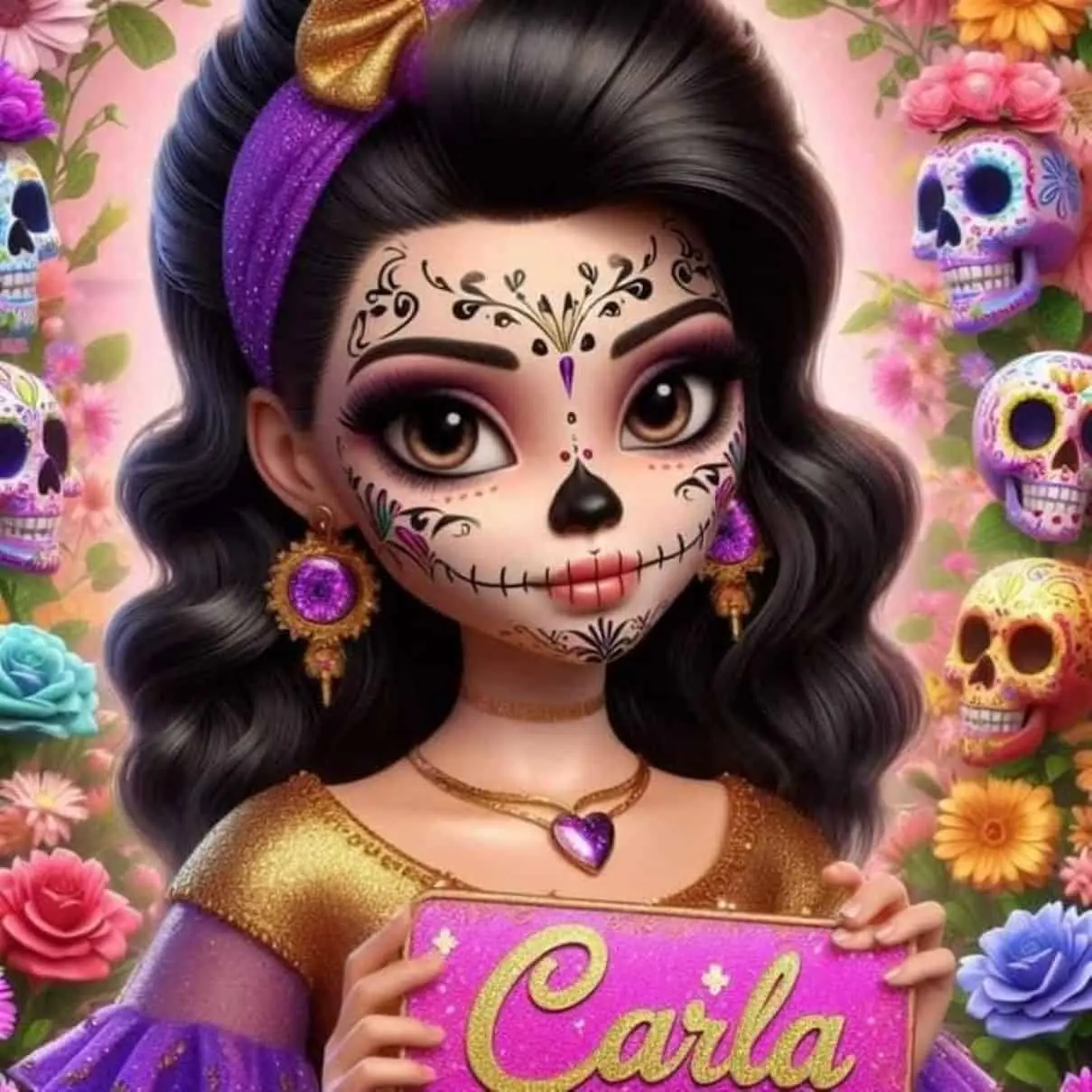 Calaverita con diseño de nombre creado con la inteligencia artificial. Foto: Cortesía