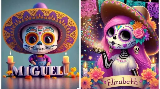 Calaverita con diseño de nombres creadas por la inteligencia artificial (IA). Foto: Cortesía