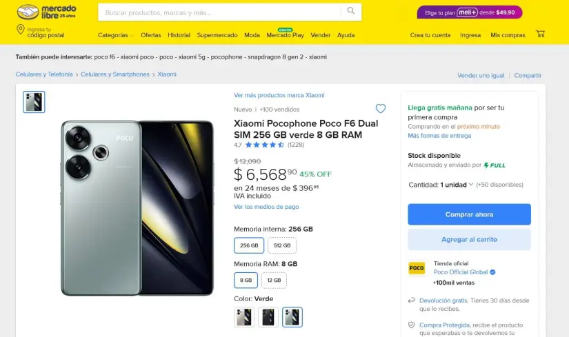 La oferta del Poco F6 en Mercado Libre. Foto: Captura de pantalla