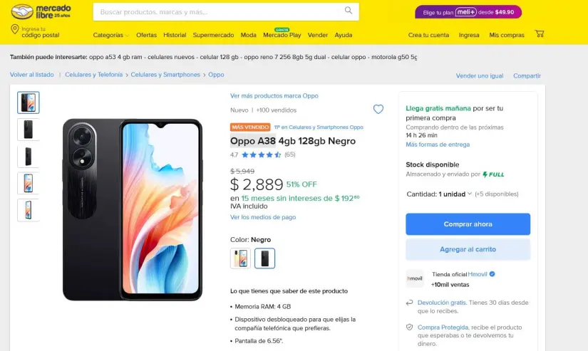  Oppo A98 en remate en Mercado Libre