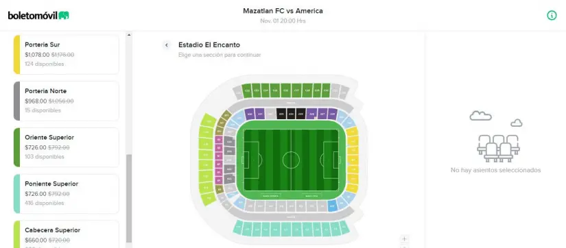 Boletos restantes del Mazatlán vs América