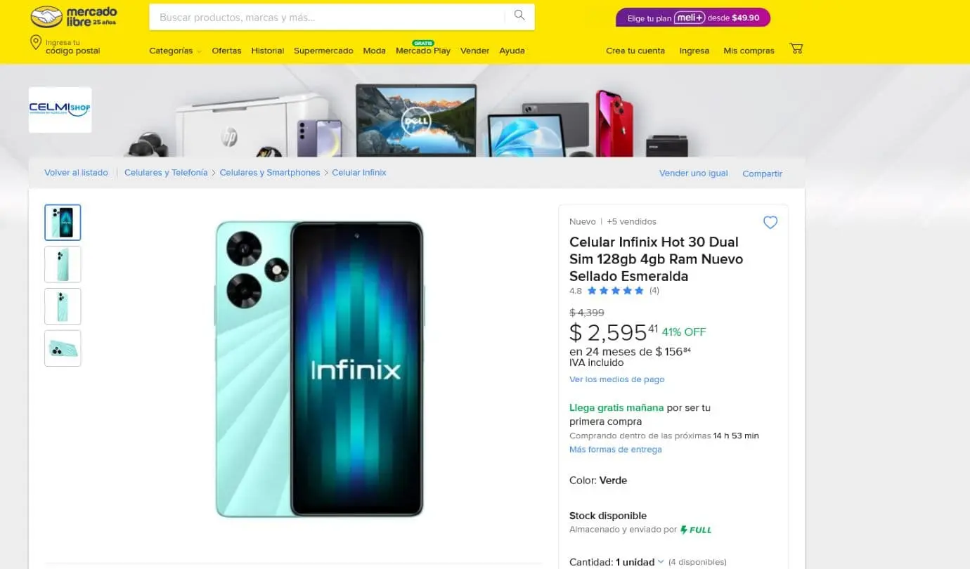 Oferta del Infinix Hot 30 en Mercado Libre