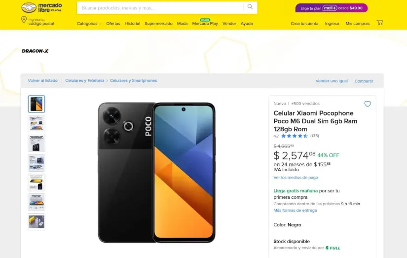 El Poco M6 en oferta en Mercado Libre, Foto: Captura de pantalla