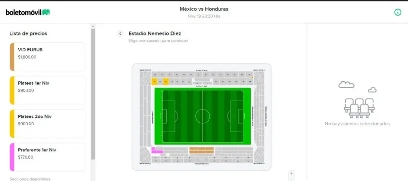 Boletos del México vs Honduras