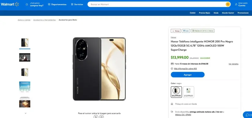 Honor 200 Pro en oferta en Walmart.