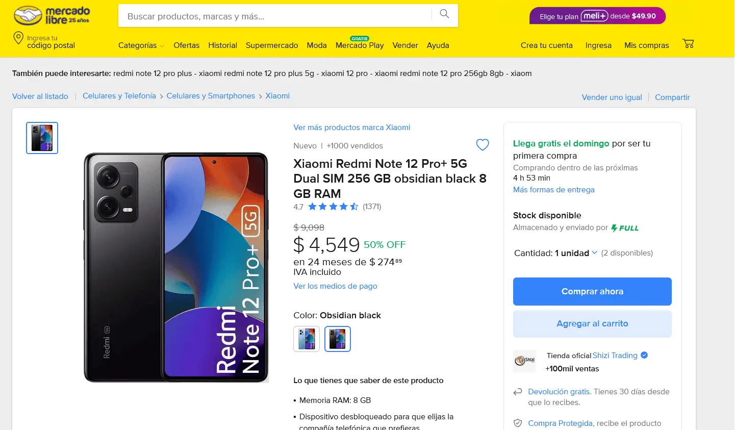 La oferta del Redmi Note 12 Pro Plus en Mercado Libre