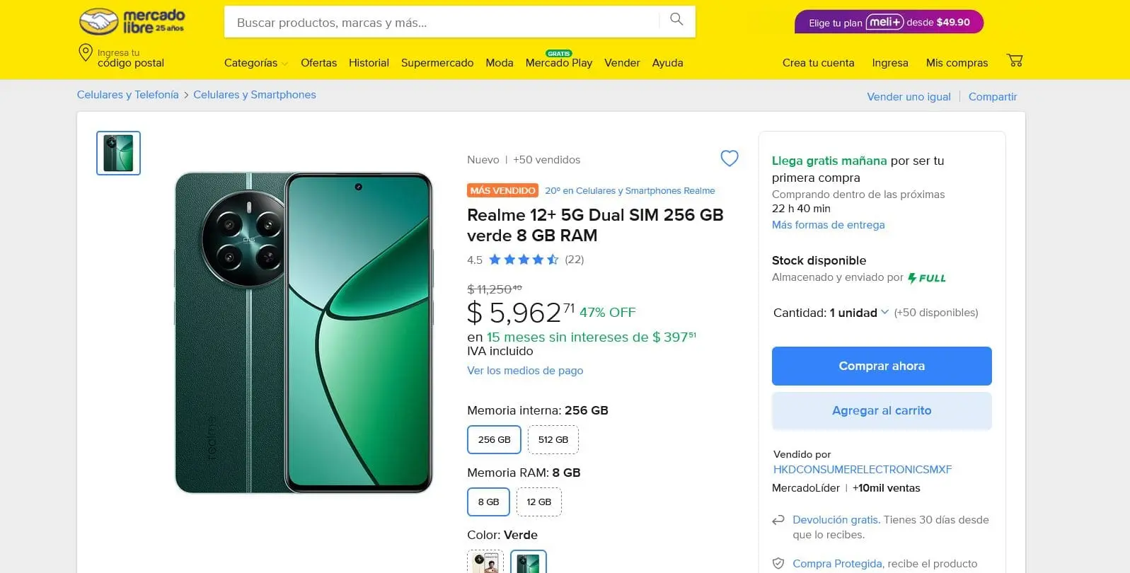 En remate el Realme 12 Plus en Mercado Libre