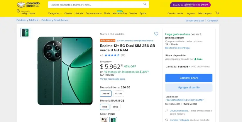 En remate el Realme 12 Plus en Mercado Libre