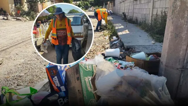 La labor de Abelardo Quesada Ríos no es solo de limpieza, sino también de prevención, evitando problemas de salud pública en la colonia 5 de Febrero en Culiacán. Foto: Juan Madrigal