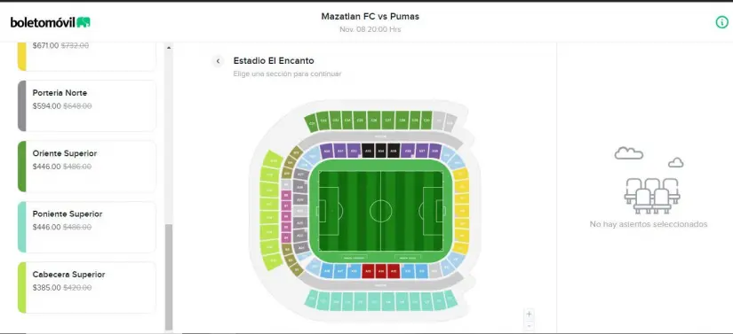 Boletos disponibles del Mazatlán vs Pumas