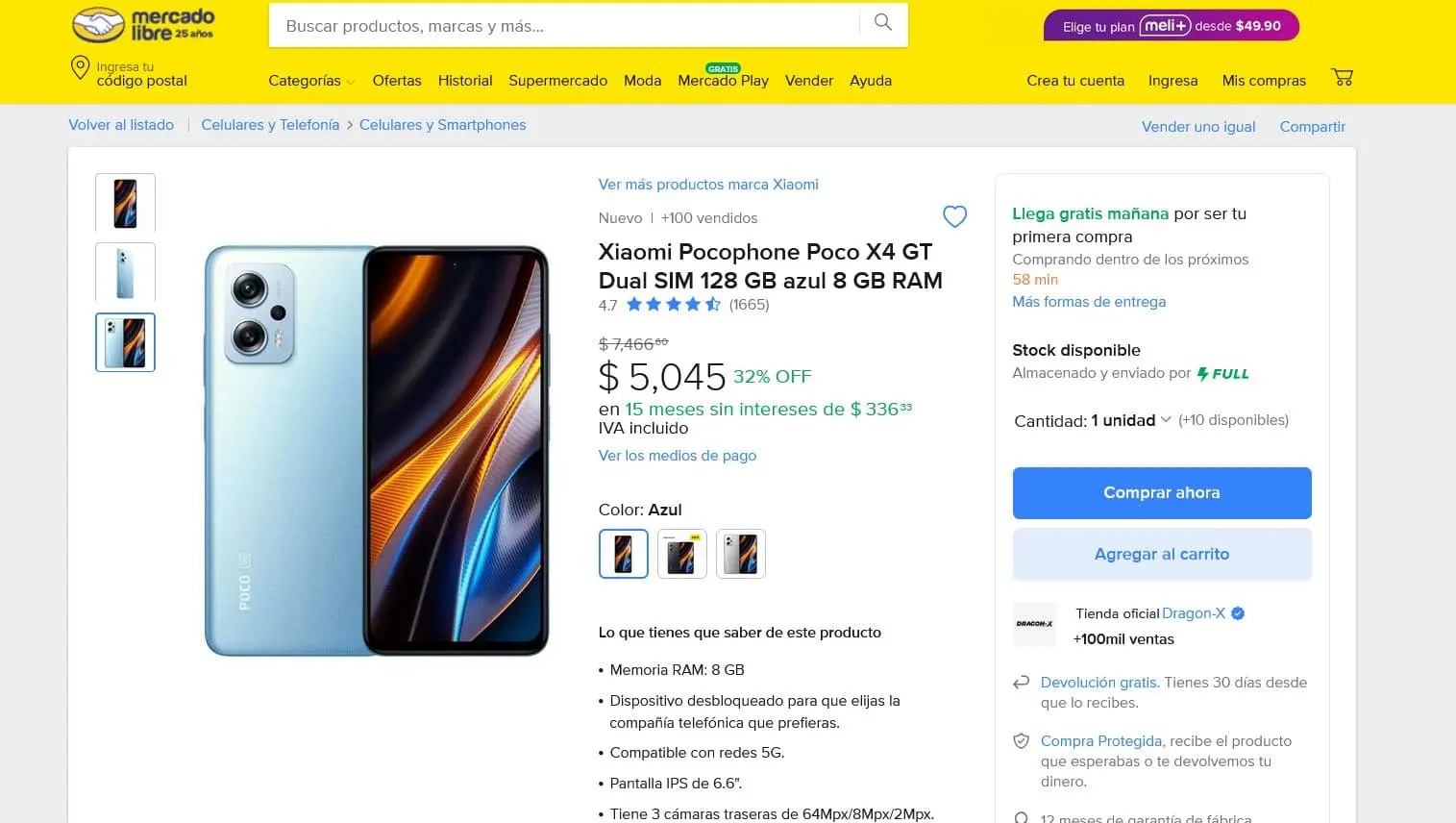 Poco X4 GT en oferta en Mercado Libre