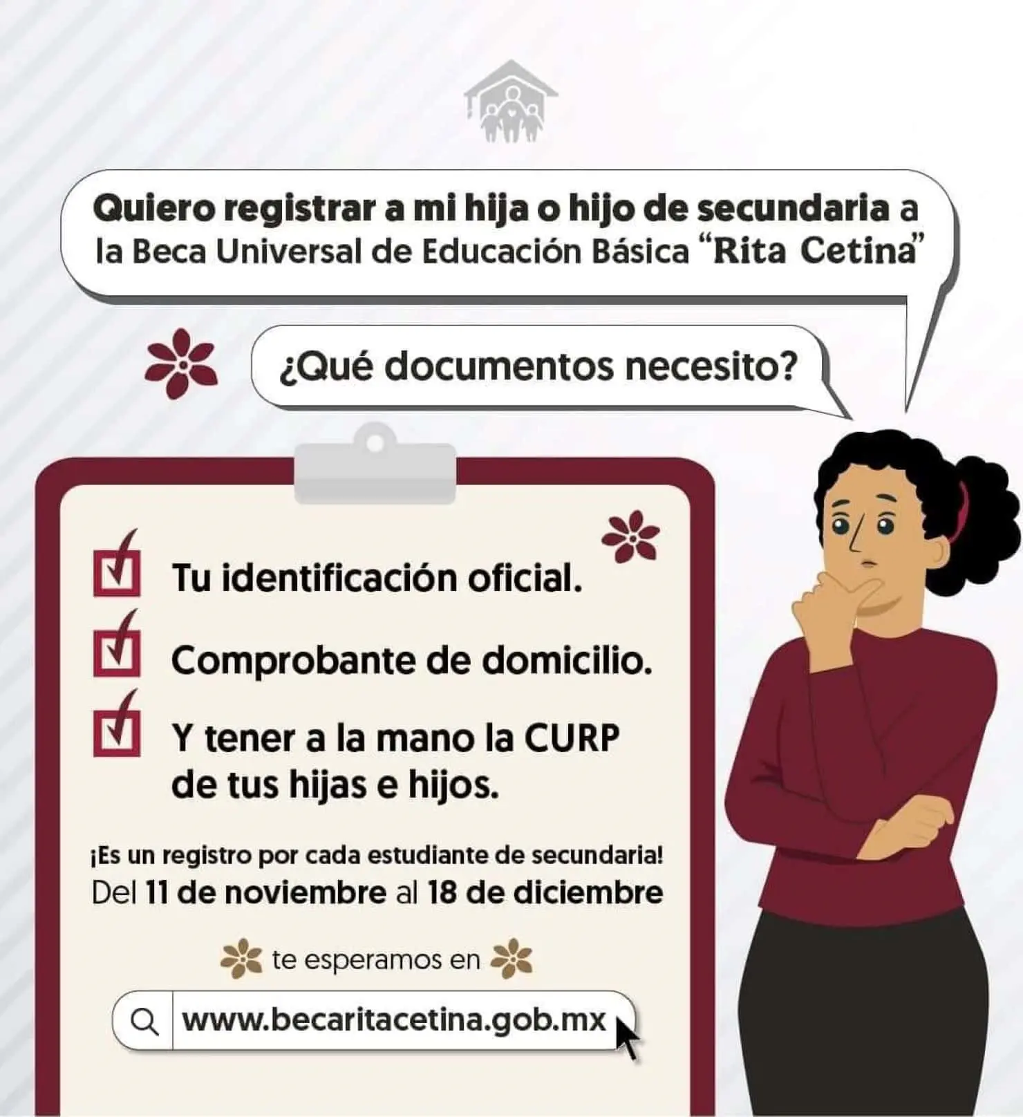 Documentación para el registro de la Beca Rita Cetina para estudiantes de secundaria.