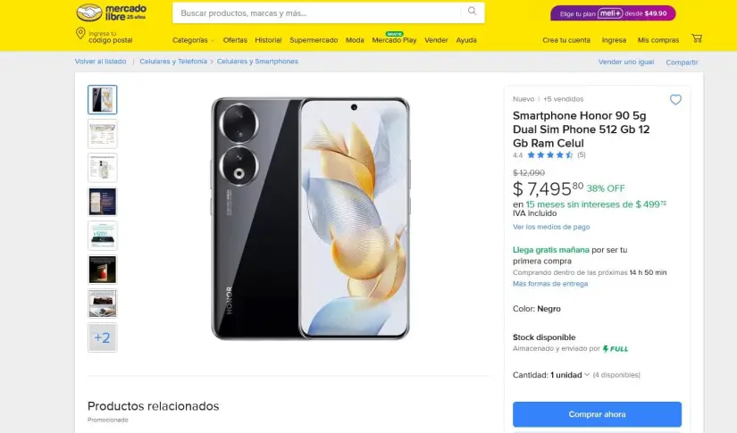 Honor 90 en oferta previo al Buen Fin en Mercado Libre