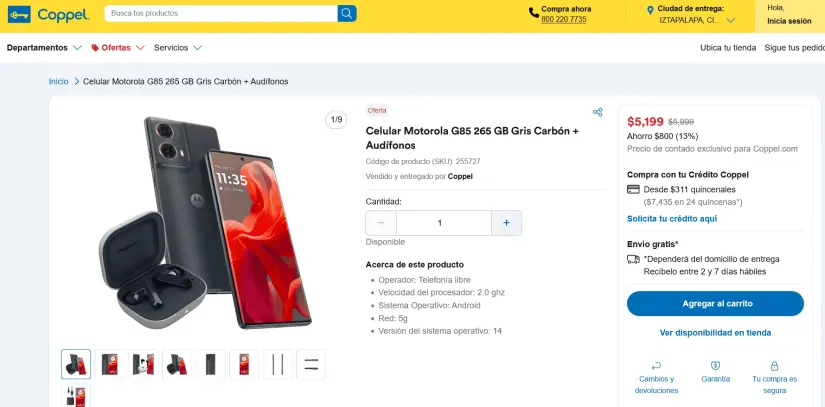 La oferta del Moto G85 + auriculares Moto Buds en Coppel