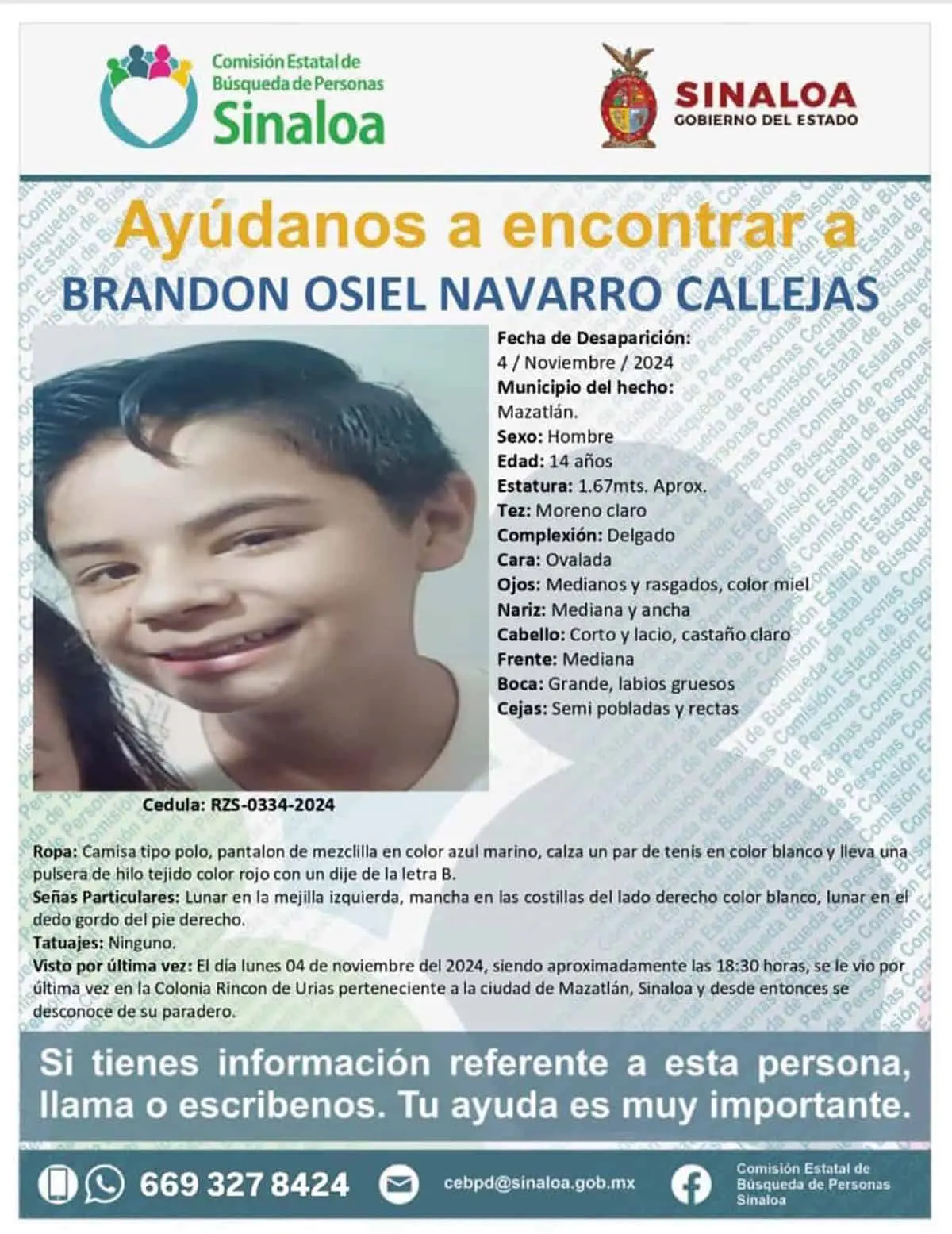 Menor Brandon Osiel Navarro Callejas.