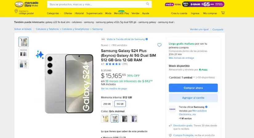 El Galaxy S24 Plus en oferta en Mercado Libre por el Buen Fin