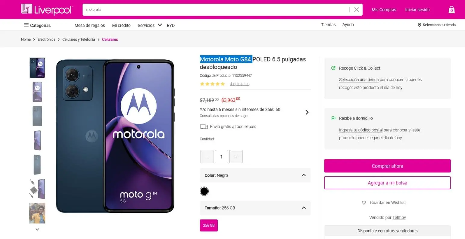 La oferta del Motorola Moto G84 en Liverpool