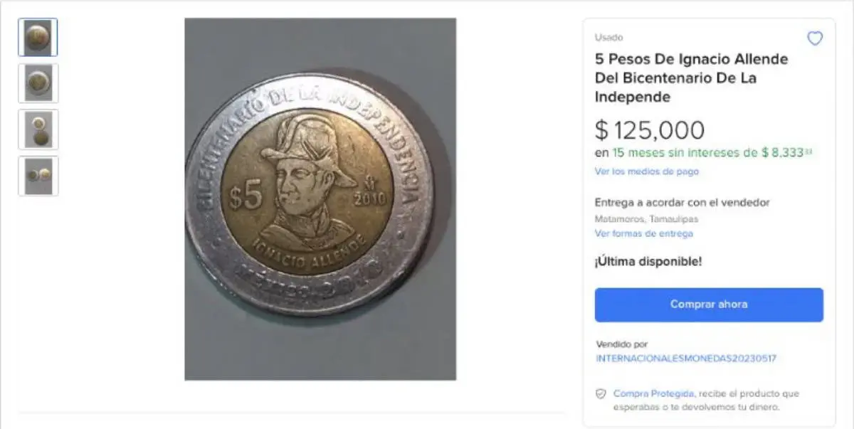 Moneda de 5 pesos se vende en más de 120 mil pesos
